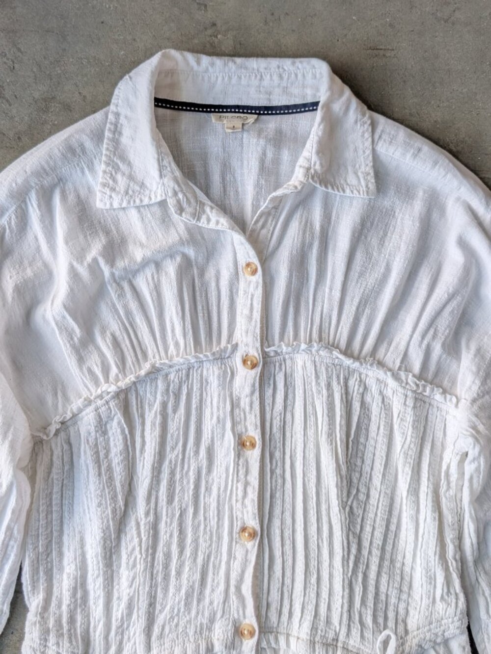 Anthropologie Pilcro White Shirred Corset Buttondown Long Sleeve Midi Dress - Picture 4 of 11